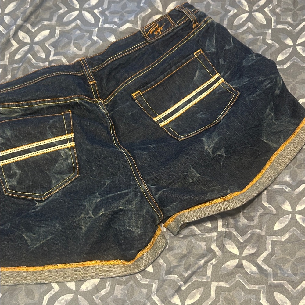 Tommy Hilfiger Dark Blue Jean Shorts with Yellow Stitching
